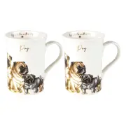 2PK Muddy Paws Decorative Dog/Pet Pug Themed Ceramic Coffee/Tea Mug/Cup 360ml