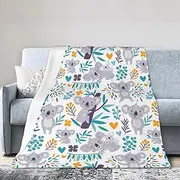 Cute Koala Bears Throw Blanket Super Soft Warm Bed Blankets for Couch Bedroom Sofa Office Car, All Season Cozy Flannel Plush Blanket for Girls Boys Adults, 60"X50"