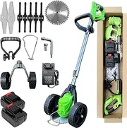 1100W Cordless Grass Trimmer, 3-in-1 Electric Brush Cutter with 2 Batteries, Telescopic Shaft & D-Handle, Professional Lawn Edger for Gardens, Parks & Large Yards Green
