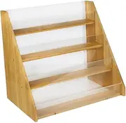 Bamboo Bookshelf,Magazine Book Shelf,Desktop Storage Rack,Acrylic Decorative Rack,with Transparent Front Panel Display for Home,Kindergarten,Nursery,Large Capacity Organizer for Easy Book Placing