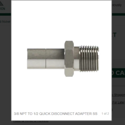 3/8 NPT TO 1/2 QUICK DISCONNECT ADAPTER SS # 7272