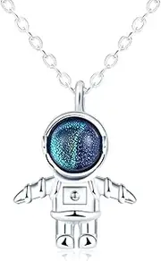 [MOOFUN] Rocket/Astronaut Pendant Chain, Necklace Boy Girl 925 Silver with Glass Stone, Astronomy Spaceship Chain for Space Lovers, Scientists, Fashion Jewellery for Space, Travel, Expeditions