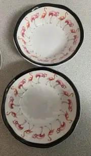 Lot Of 2 Unused Cynthia Rowley Melamine Blue Rim Flamingo 7” Bowls