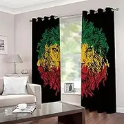 Blackout Curtains Super Soft Yellow & Lion W117cm (46") x D229cm (90") x 2 for Kids Bedroom Energy Saving Curtain Solid Durable Polyester Blocking Eyelet Treatment Sets for Nursery
