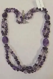 Sunny Jewelry Hand Crafted Natural Amethyst Beaded Silver-tone Collar Necklace
