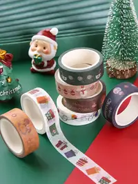 在飛比找樂天市場購物網優惠-ins風可愛圣誕節元素手帳膠帶貼紙整卷網紅款中國風和紙膠帶創