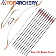 Archery Takedown Recurve Bow Wooden Horsebow & 12x Carbon Arrows Hunting Target