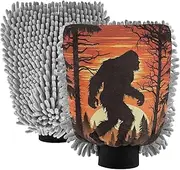 XYMZR Sasquatch Sunset Forest Absorbent Microfiber Car Wash Mitt, Funny Cute Anime Scratch Free for Cars Cleaning, Home Cleaning Mitts, 2 Pack, 10.24” L x 7.09” W