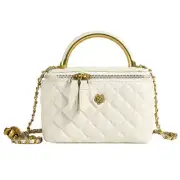 NNEDSZ White Luxury Quilted Mini Box Handbag with Chain Strap and Metal Handle -