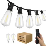 60FT LED Outdoor String Lights Waterproof With Remote, ST38 Dimmable Globe fo...