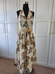Zimmermann Clover Halter Shirt Dress Open Back Floral Collar Wicker Belt size 4