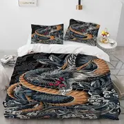 v1685 Bed Sheets Dragon Cartoon Comforter Bedding Set,Duvet Cover Bed Set Quilt Cover Pillowcase,King Queen Size Bedding Set for Adult Child 3-Piece B