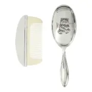 Set 2 Silver Shiny Teddy Bear Design Baby Brush & Comb- Christening Gift