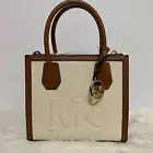 Michael Kors Small Satchel Handbag Brown and Linen Cream NWT