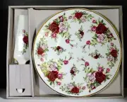 CAKE/PIE SERVER & PLATE VICTORIAN ROSE PORCELAIN FORMALITIES BY BAUM BROS.