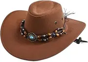 YFVFAGDMKV Vintage Big-Edge Western Cowboy Hats for Men Women Artificial Suede Gentleman Cowgirl Jazz Hat Sunshade Cowboy Cap(2)