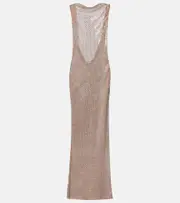 [Self-Portrait] Self-Portrait Rhinestone draped open-back maxi dress AU 4 silver