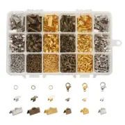1Set Leather Ribbon Jewelry Making Findings Kit Cord End Crimps Jump Ring Clasps