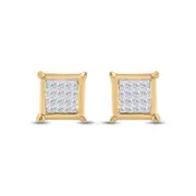 10k Yellow Gold Princess Diamond Square Earrings 1/4 Cttw