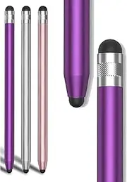 (3 PCS) Stylus Pens, T Tersely 2 in 1 Android Tablet Pen for Touchscreen Compatible with Tablet/iPhone/iPad/Android/Car Screen and All Touch Screen Devices (Sliver+Rose Pink+Purple)