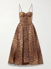 [Zimmermann] Zimmermann - Crush Belted Crystal-embellished Leopard-print Linen And Silk-blend Organza Midi Dress - Leopard print - 0 0 Animal print