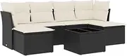 vidaxl 7-Piece Modular Garden Sofa Set - Black Poly Rattan with Glass Table and Cushions for Patio/Backyard/Garden