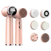 6 In 1 Ultrasonic Electric Face Cleansing Brush Compress Therapy Facial Exfoliating Pore Cleaner Blackhead Removal (Gold)