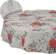 Fabric Table Linen Textile Tablecloth Cotton Polyester Fabric Washable Easy Care in Round Oval Square Flora Round 140 cm Cut Edge