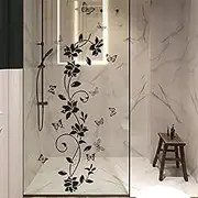 Black Flower Vine Butterfly Wall Stickers, sacinora Simplicity Floral Art Wall Decals Removable Vinyl Peel and Stick Home Decorative Accessories for Bathroom Living Room Bedroom