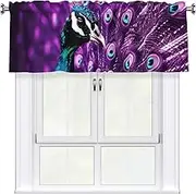 LHBWCVN Purple Peacock Valances for Windows, Rod Pocket Window Treatment Drapes Farmhouse Kitchen Curtains Short Blackout Window Curtains for Living Room Bedroom Decor 54x18 Inch