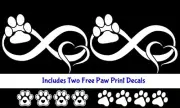 Forever Paw Heart Two White Vinyl Decal Car Truck Windows Laptop Notebook