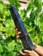 Huge 43CM Black Larvikite Quartz Crystal Healing Energy Stone Pietra Dura Tower