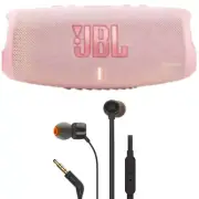 JBL Charge 5 Portable Waterproof Bluetooth Speaker Pink with JBL T110 Headphones