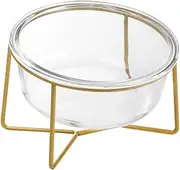 Small Glass Tilted Elevated Cat Dog Bowl Raised Cat Food Water Bowl Dish Pet Comfort Feeding Bowls with Gold Iron Stand