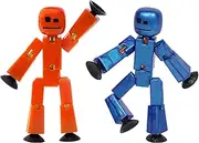 Zing StikBot Dual Pack - Includes 2 StikBots - Collectible Action Figures and Accessories, Stop Motion Animation, Ages 4 and Up (Red Orange + Metallic Blue)