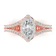 14K Rose Gold Halo Promise Ring, 1.2 ct Marquise Cut Simulated Diamond