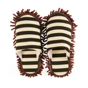 Catzon Cozy Washable Dust Mop Slippers Stripe Home Slippers-Coffee