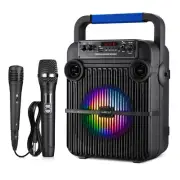 JAMELO Wireless Bluetooth Karaoke DJ Machine Speaker Microphones Mics RGB Lights