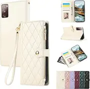 [Vaitasy] Mobile Phone Case for Samsung Galaxy S20 FE Zip Case Business PU Leather Flip Case for Galaxy S20 FE Protective Case with Card Slot Stand White