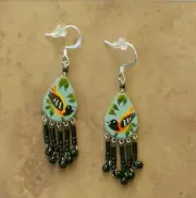 Hand-Painted & Beaded Baltimore Oriole Bird Earrings-Fair Trade Peruvian Jewelry
