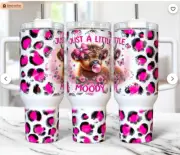 Baby Highland Just a little moody, pink 40oz Quencher Tumbler W/ Lid & Straw