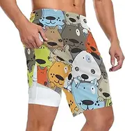 [ZZXXB] Colorful Terrier Athletic Shorts for Men with Pockets 2 in 1 Quick Dry Running Shorts S-3XL