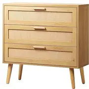 ALFORDSON Dresser with 3 Drawers Hallway Tallboy, Rattan Chests of Drawers with Handles, Bedroom Living Room Side Cabinet Standing Storage Cupboard, Indoor Furniture Home Organiser Sideboard, Wood