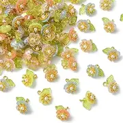 Stiesy 100Pcs Mixed Colors Flower Charms Pendants Floral with Leaf Acrylic Charm Colorful Small Flower Dangle Charms for DIY Jewellery Making Crafting