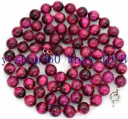 Rare 8mm Rose Red Tiger's Eye Round Gemstone Beads Necklace 36'' AAA+
