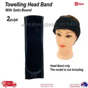 2Pc Black Head Band Towelling Satin Bound Headbands For Salon Facial Make up