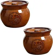 Zerodeko 2 Pack Ceramic Soup Pot Lidded Cast Pot for Slow Cooking Enhance Your Kitchen Aesthetics