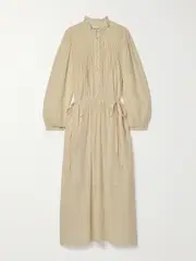 [Marant Étoile] Marant Étoile - Dalida Smocked Cotton-blend Voile Midi Dress - Beige - FR 36 FR 36 Neutrals