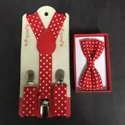 Kids red w/ Polka Dot Suspender & Bowtie - Children Toddler Baby Elastic Combo