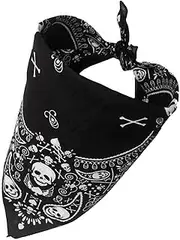 [HLMYER] Black Bandana,Bandana Scarf with Double-Sided White Skull Design,Versatile Novelty Bandanas,Fashionable Accessory Cotton Cowboy Neckerchief,Unisex Reusable Bandana, for Men Women Adult Teen,